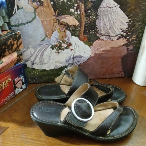 Born Emmy Black Leather Platform Wedge 👡Open Toe Sandals Womens Sz US 9. - Picture 12 of 12